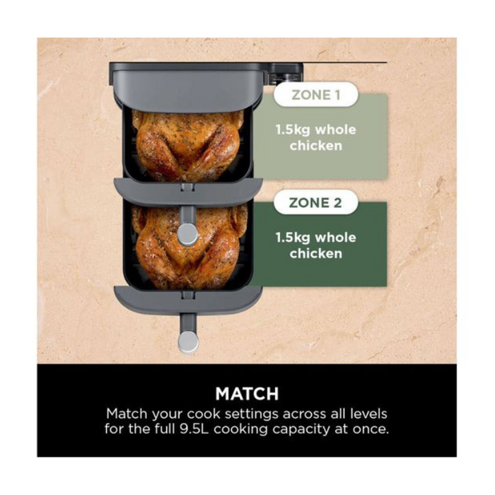 Ninja Double Stack XL 9.5L Air Fryer with 2 Drawers & 6 Functions – Grey (SL400UK)
