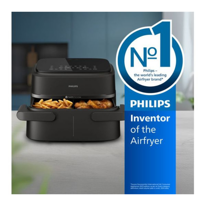 PHILIPS 1000 Series NA150/09 7.1L FlexDrawer Dual Basket Air Fryer - Black