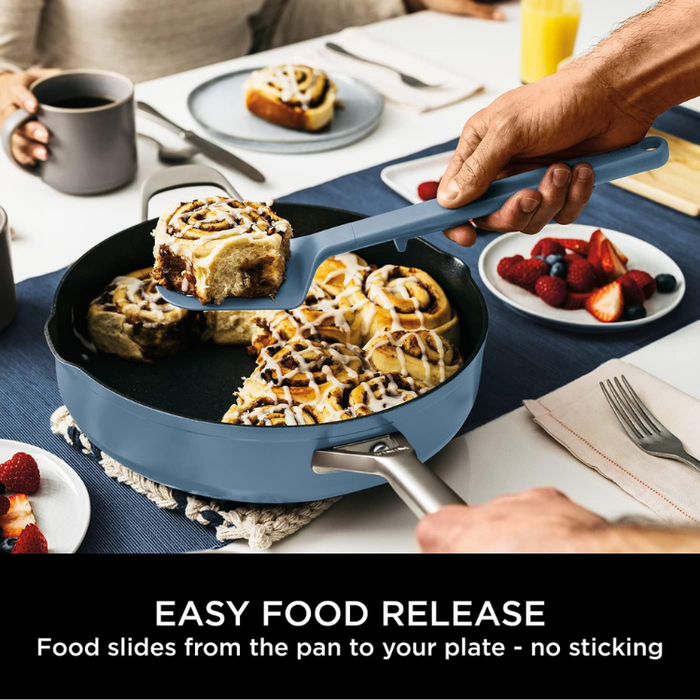 Ninja Foodi 9-in-1 PossiblePan with ZEROSTICK, Steamer/Strainer, Glass Lid & Spatula – 3.8L, Oven Safe, Induction Compatible, Blue Macaroon (CW102BLUK)
