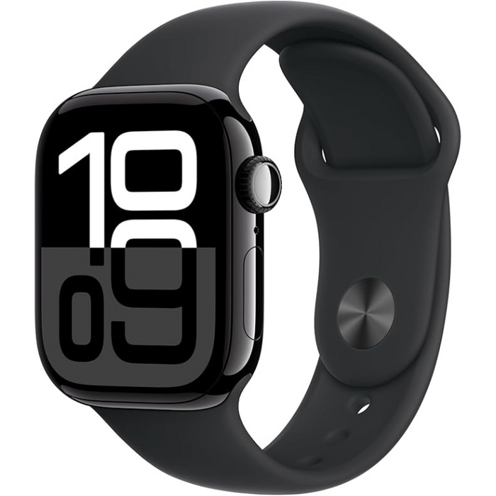 Apple Watch Series 10 GPS Smartwatch Jet Black Aluminium Case with Black Sport Band, Always-On Retina Display, Fitness Tracker, ECG App, Crash Detection, Water Resistant in 42mm and 46mm