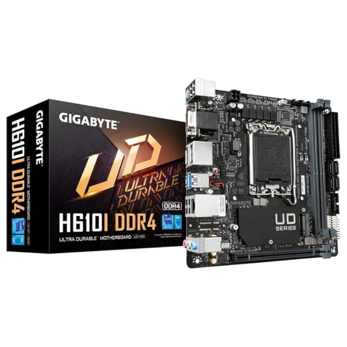 Gigabyte H610I DDR4 Mini-ITX Motherboard – Intel 12th/13th/14th Gen CPU Support, 3200MHz DDR4, PCIe 3.0 M.2, GbE LAN, USB 3.2 Gen 1