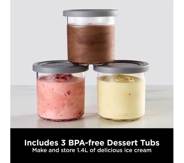Ninja CREAMi NC300UK Ice Cream & Frozen Dessert Maker – 7 One-Touch Programs, 3 Tubs, 800W – Black & Silver